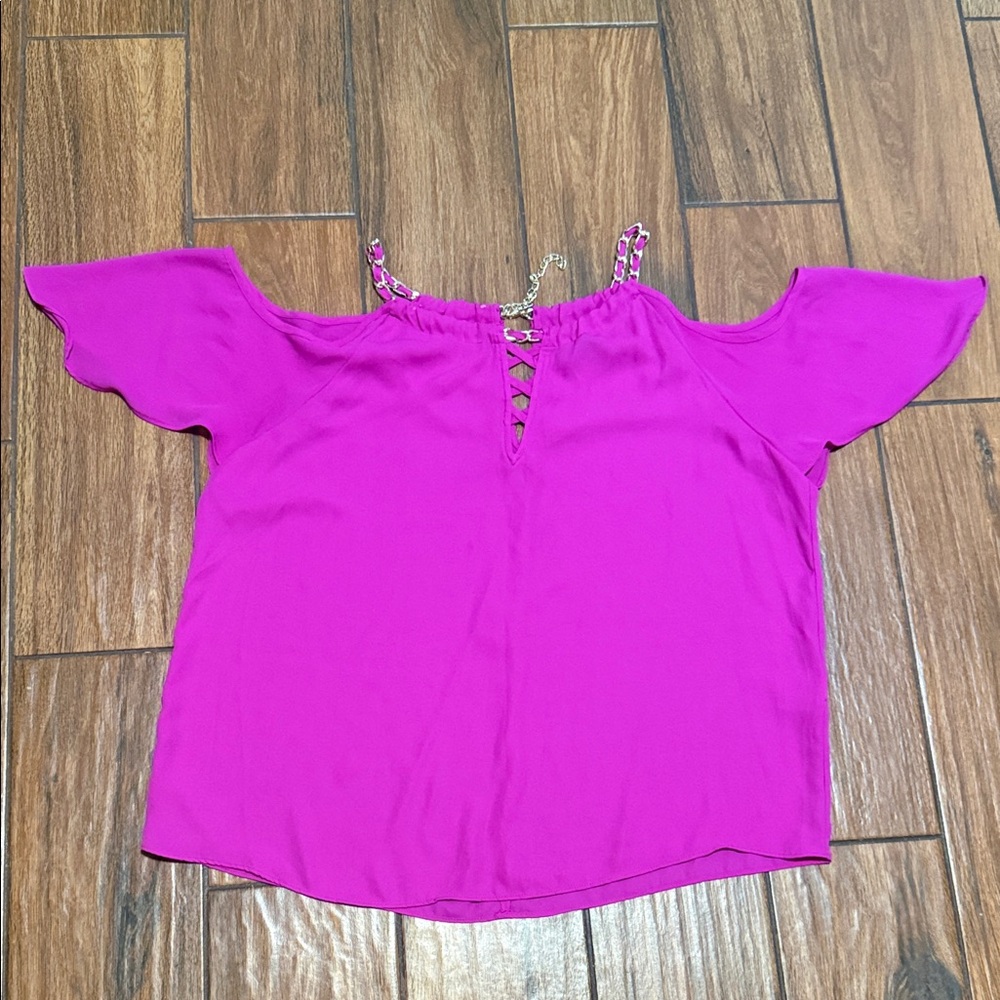 INC International Concepts Fuchsia Cold Shoulder Blouse - Picture 2 of 4